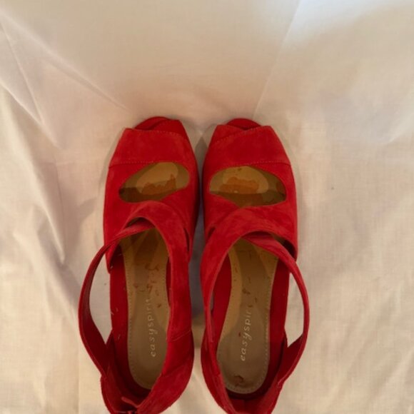 Easy Spirit Open Toe Red Platform Nubuck Leather Shoes US 8.5 - Picture 7 of 10